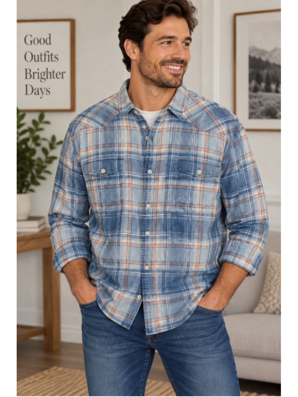 Lucky Brand Casual Button Down Shirt Blue Plaid Men’s Size XL